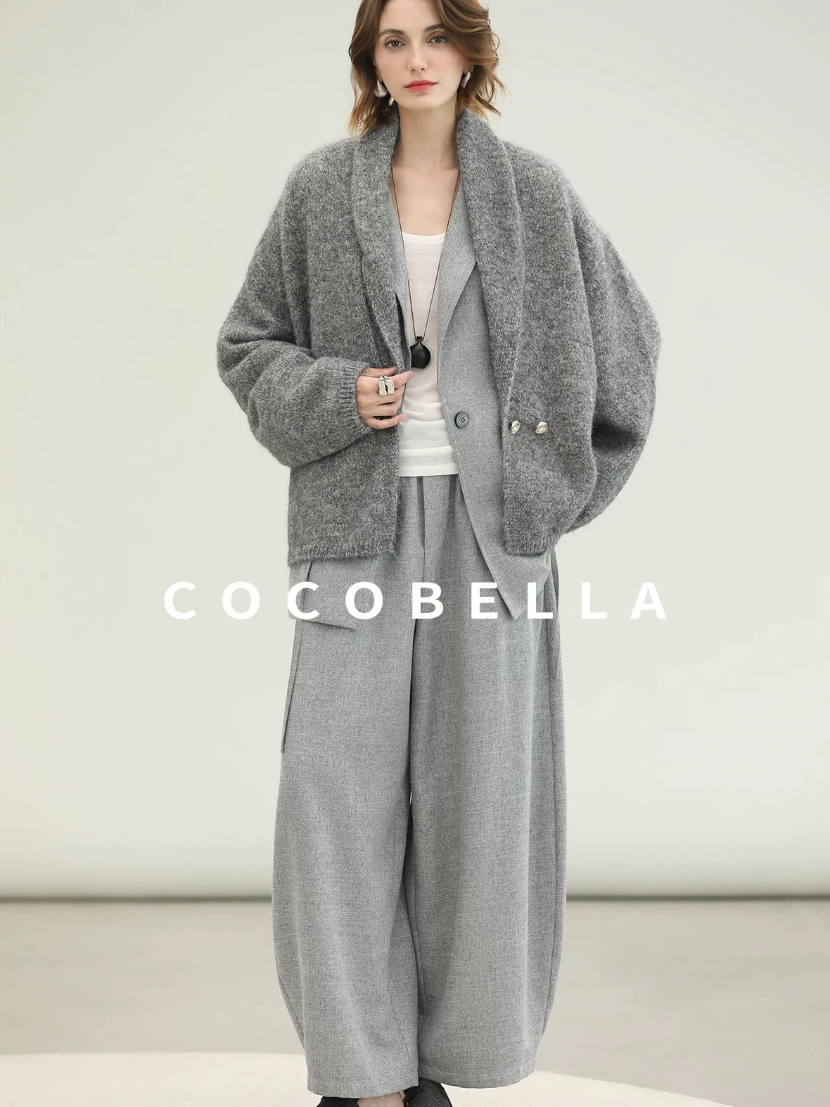 COCOBELLA Shimmer Double Breasted Loose Fit Office Cardigan Thick Knit Sweater