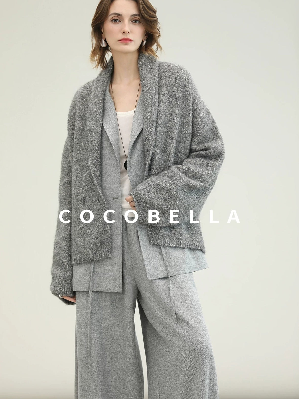 COCOBELLA Shimmer Double Breasted Loose Fit Office Cardigan Thick Knit Sweater