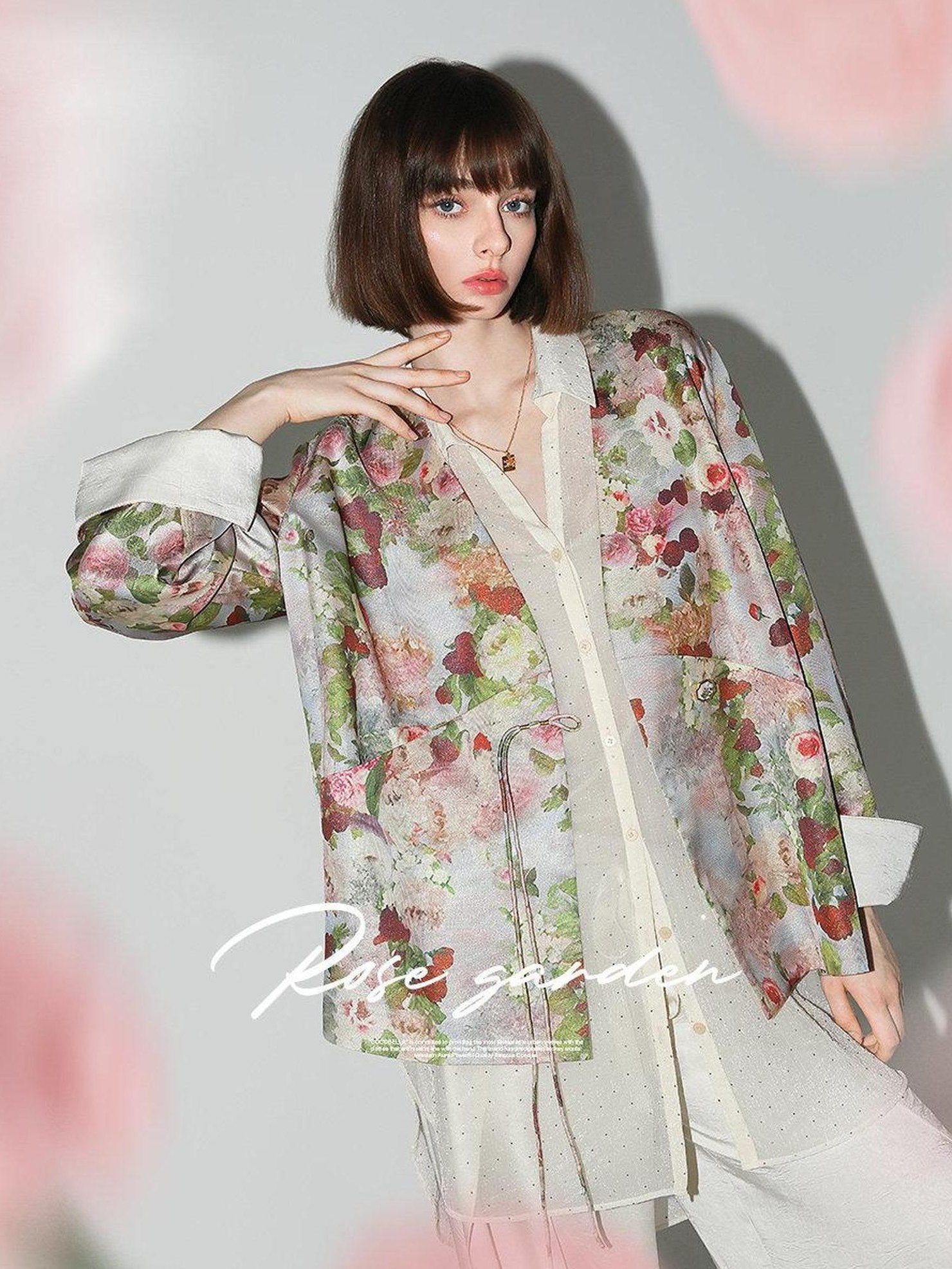 COCOBELLA Shimmer Floral Button Pocket Straight Fit Office V Neck Women Blazers