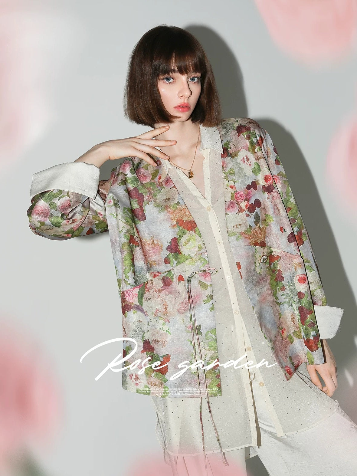 COCOBELLA Shimmer Floral Button Pocket Straight Fit Office V Neck Women Blazers