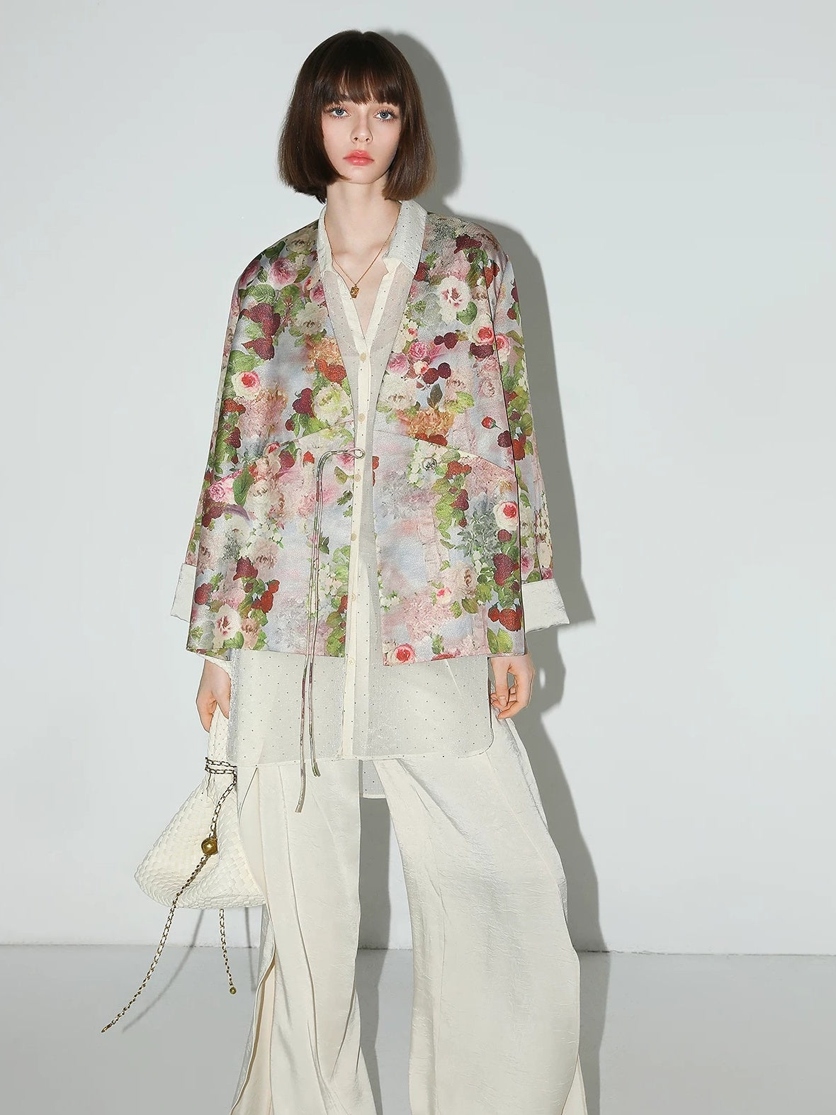 COCOBELLA Shimmer Floral Button Pocket Straight Fit Office V Neck Women Blazers