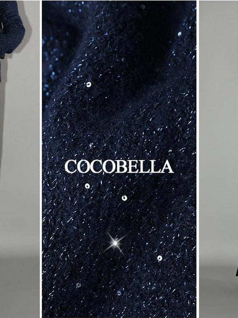 COCOBELLA Shimmer Knit Midi Straight H Line Back Slit Mid Waist Women Commuter Skirts