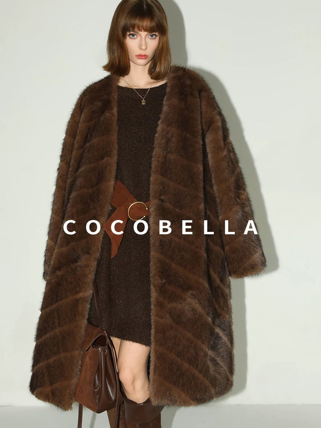 COCOBELLA Shimmer Knit Relaxed Fit H Line Long Sleeve Round Neck Work Dresses