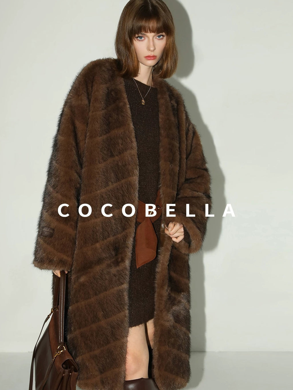 COCOBELLA Shimmer Knit Relaxed Fit H Line Long Sleeve Round Neck Work Dresses