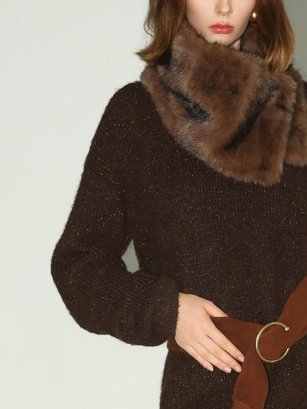 COCOBELLA Shimmer Knit Relaxed Fit H Line Long Sleeve Round Neck Work Dresses