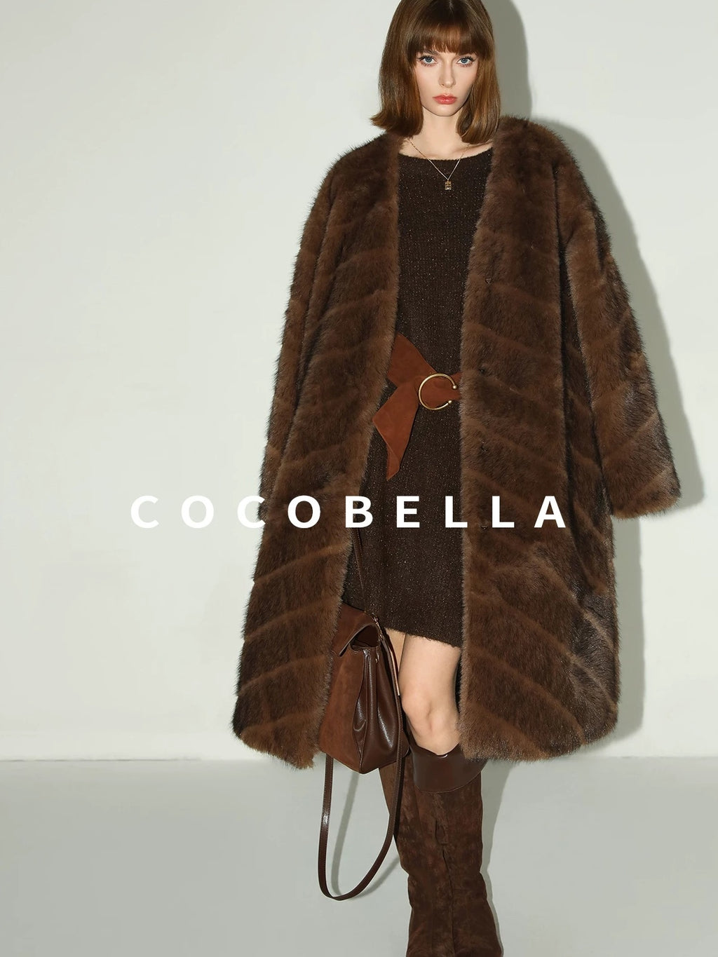 COCOBELLA Shimmer Knit Relaxed Fit H Line Long Sleeve Round Neck Work Dresses