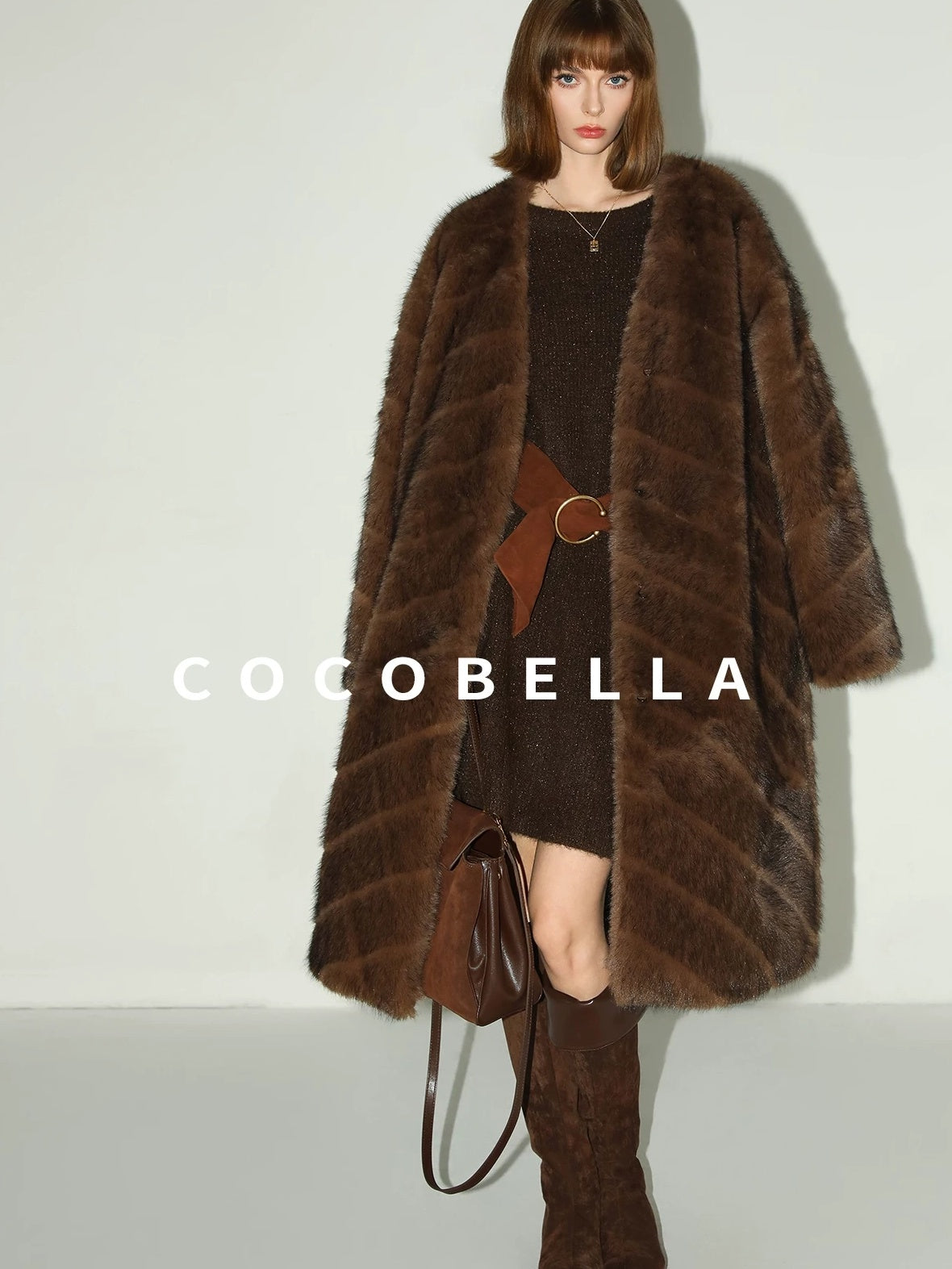 COCOBELLA Shimmer Knit Relaxed Fit H Line Long Sleeve Round Neck Work Dresses