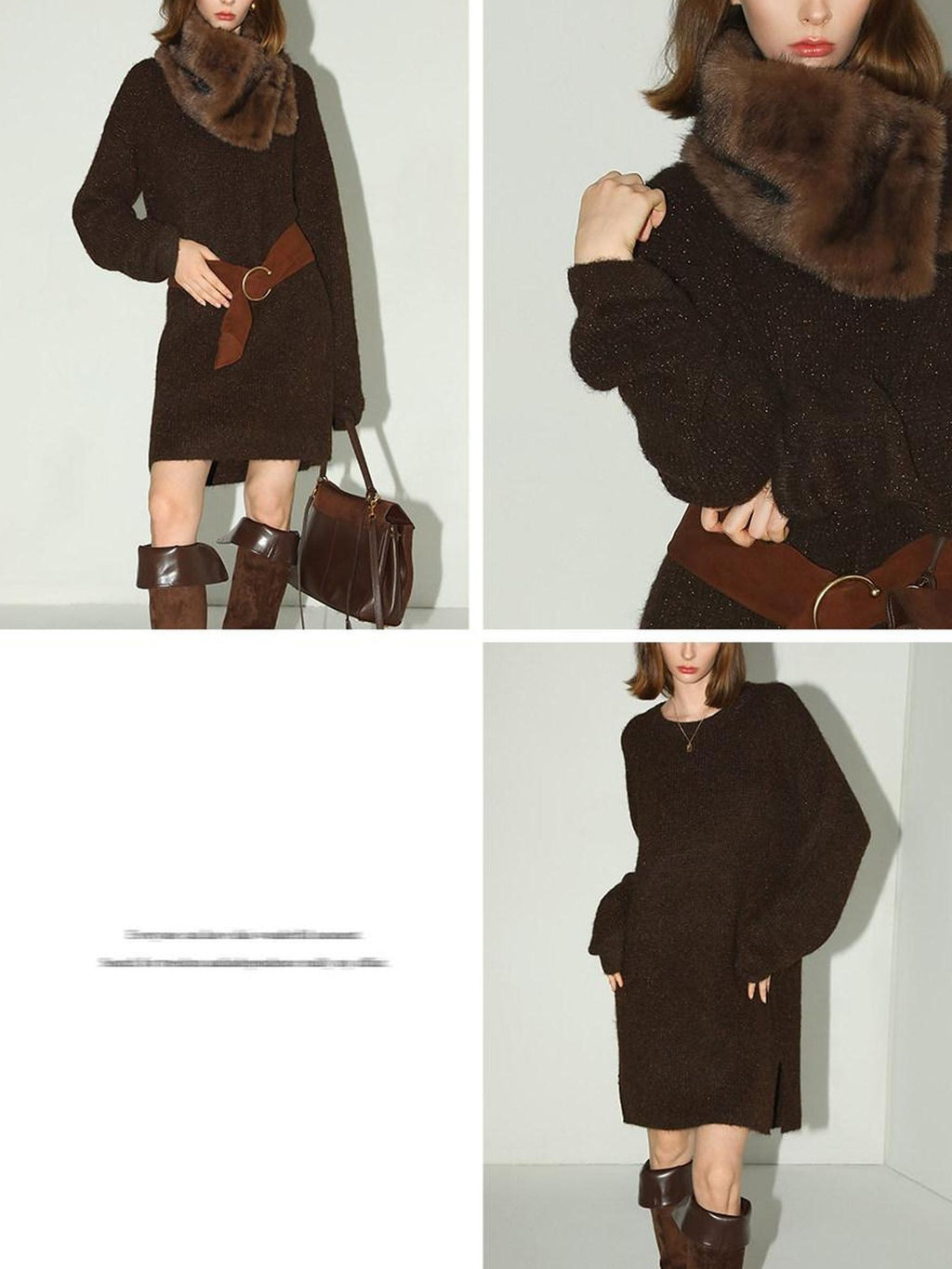 COCOBELLA Shimmer Knit Relaxed Fit H Line Long Sleeve Round Neck Work Dresses