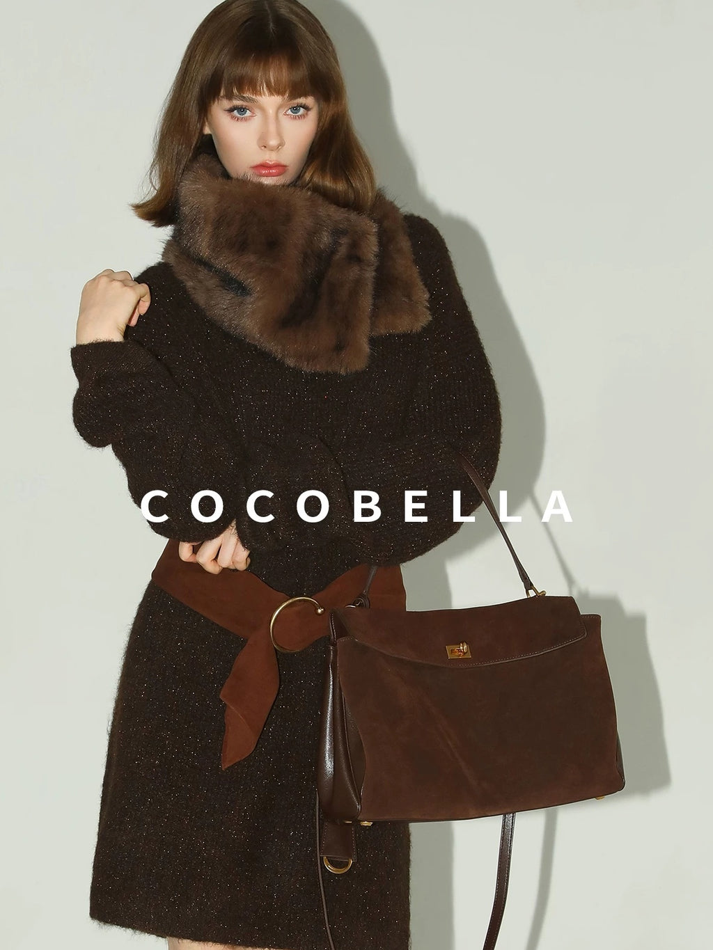 COCOBELLA Shimmer Knit Relaxed Fit H Line Long Sleeve Round Neck Work Dresses