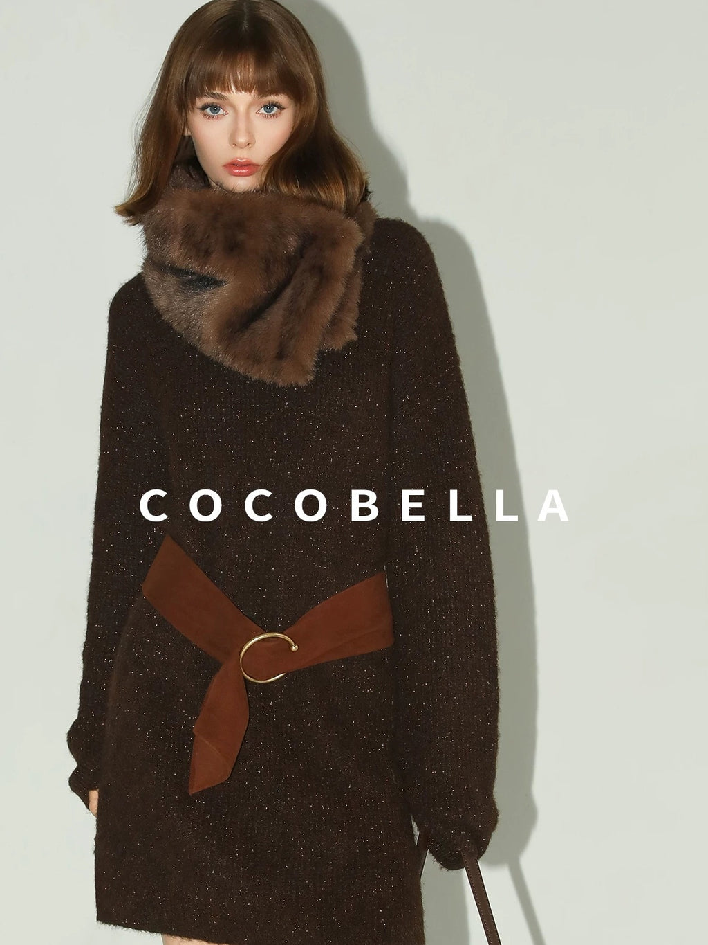 COCOBELLA Shimmer Knit Relaxed Fit H Line Long Sleeve Round Neck Work Dresses