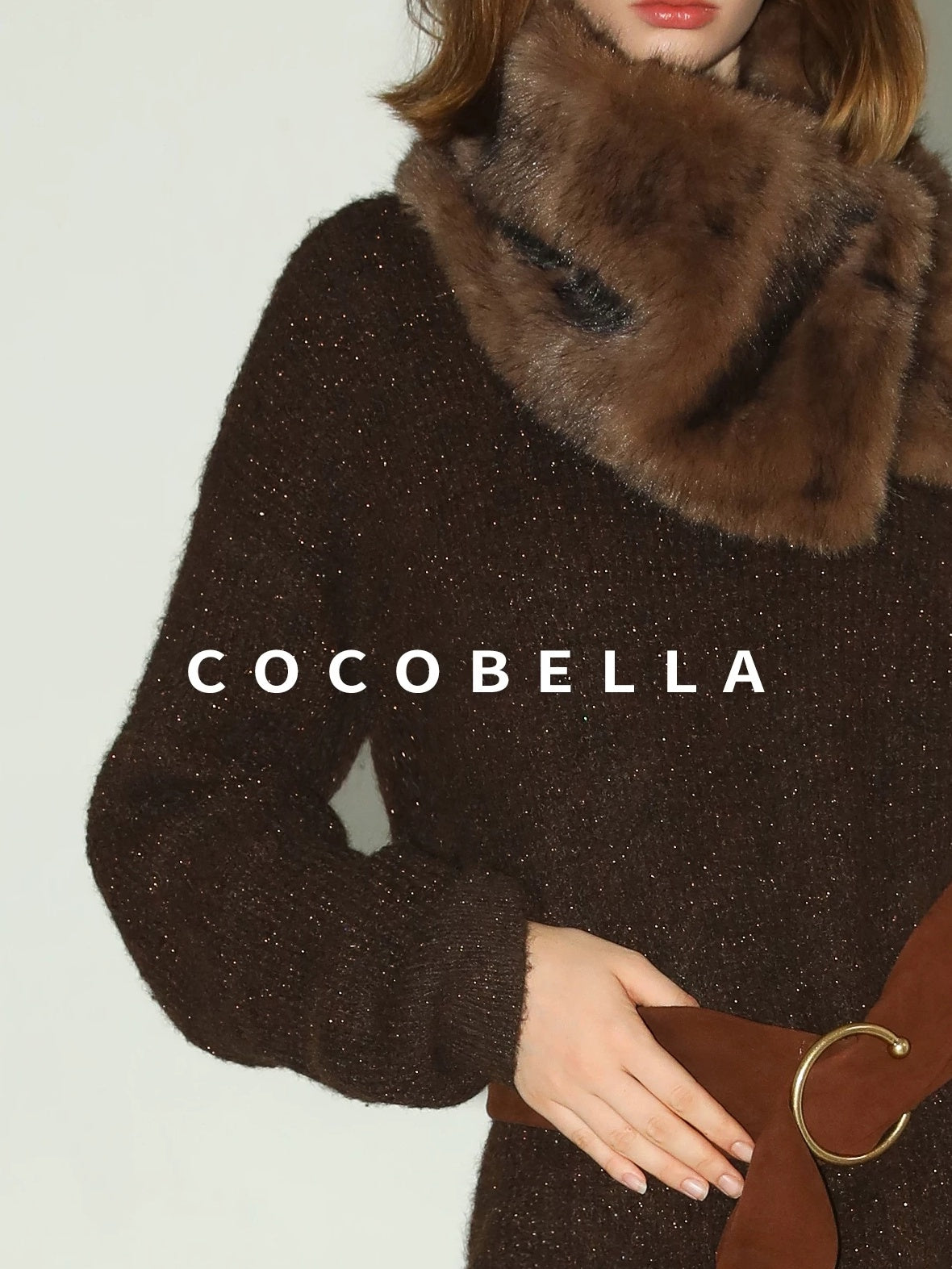 COCOBELLA Shimmer Knit Relaxed Fit H Line Long Sleeve Round Neck Work Dresses