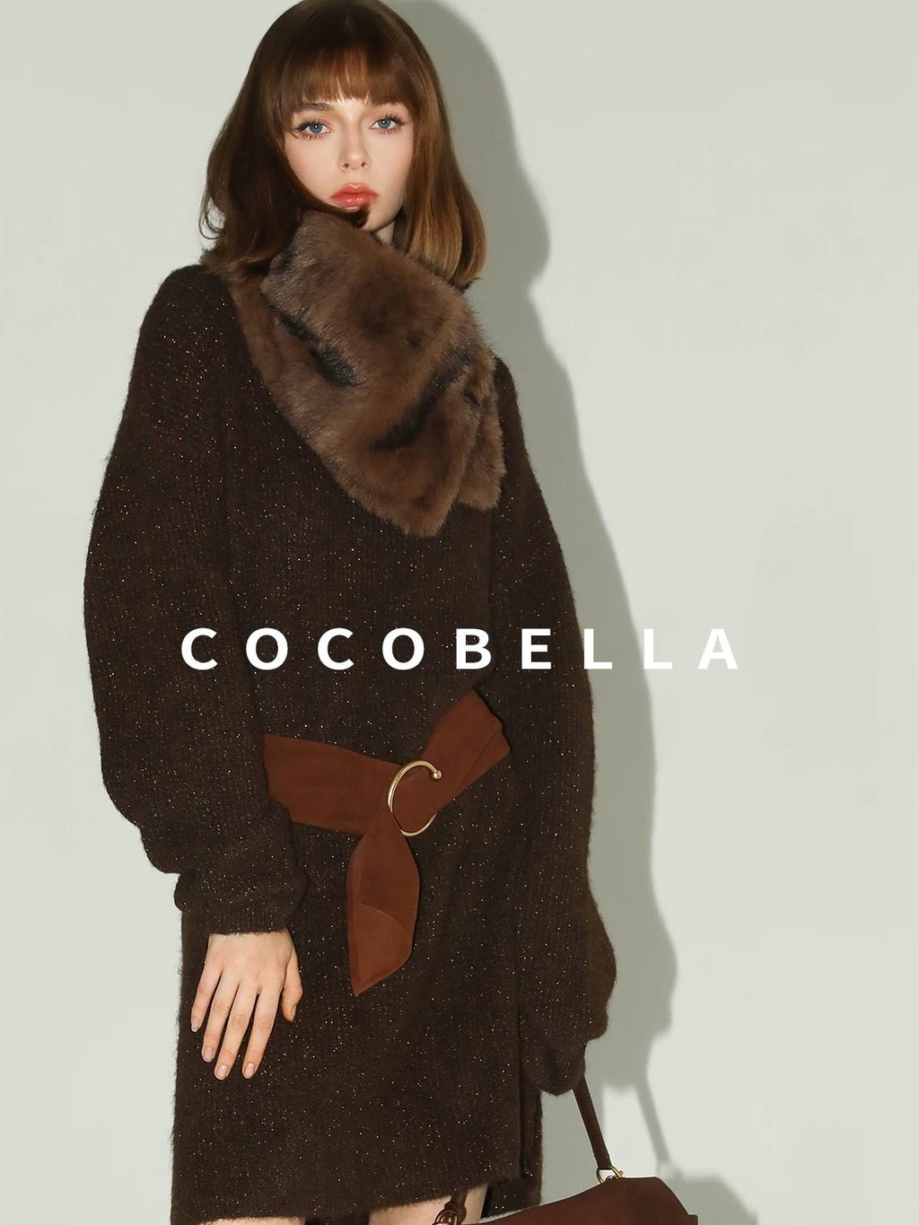 COCOBELLA Shimmer Knit Relaxed Fit H Line Long Sleeve Round Neck Work Dresses