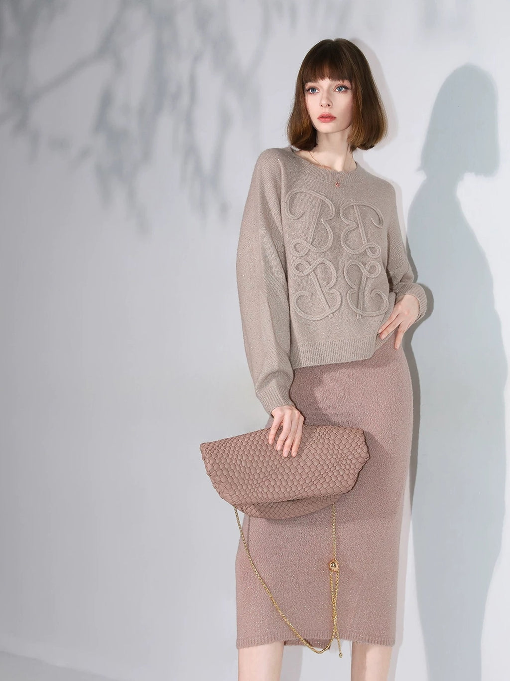 COCOBELLA Shimmer Knit Straight H Line Mid Waist Women Commuter Office Casual Skirts