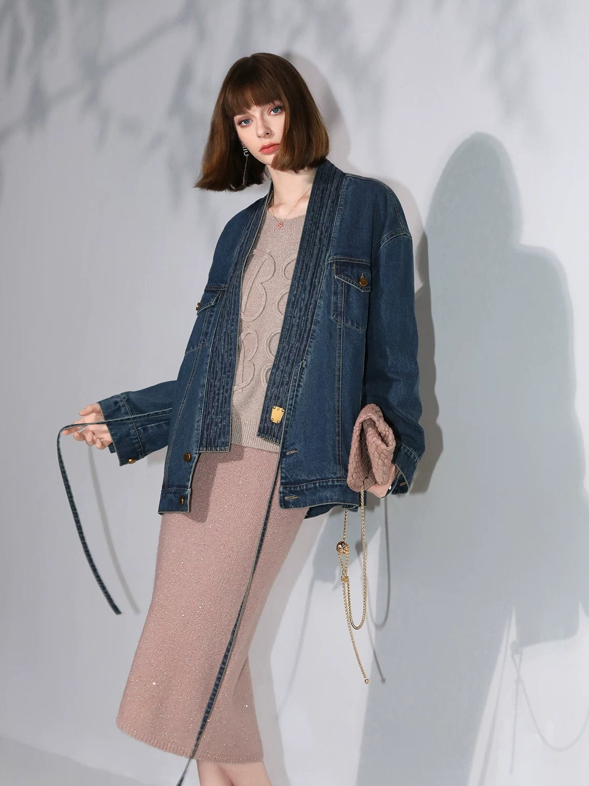 COCOBELLA Shimmer Knit Straight H Line Mid Waist Women Commuter Office Casual Skirts