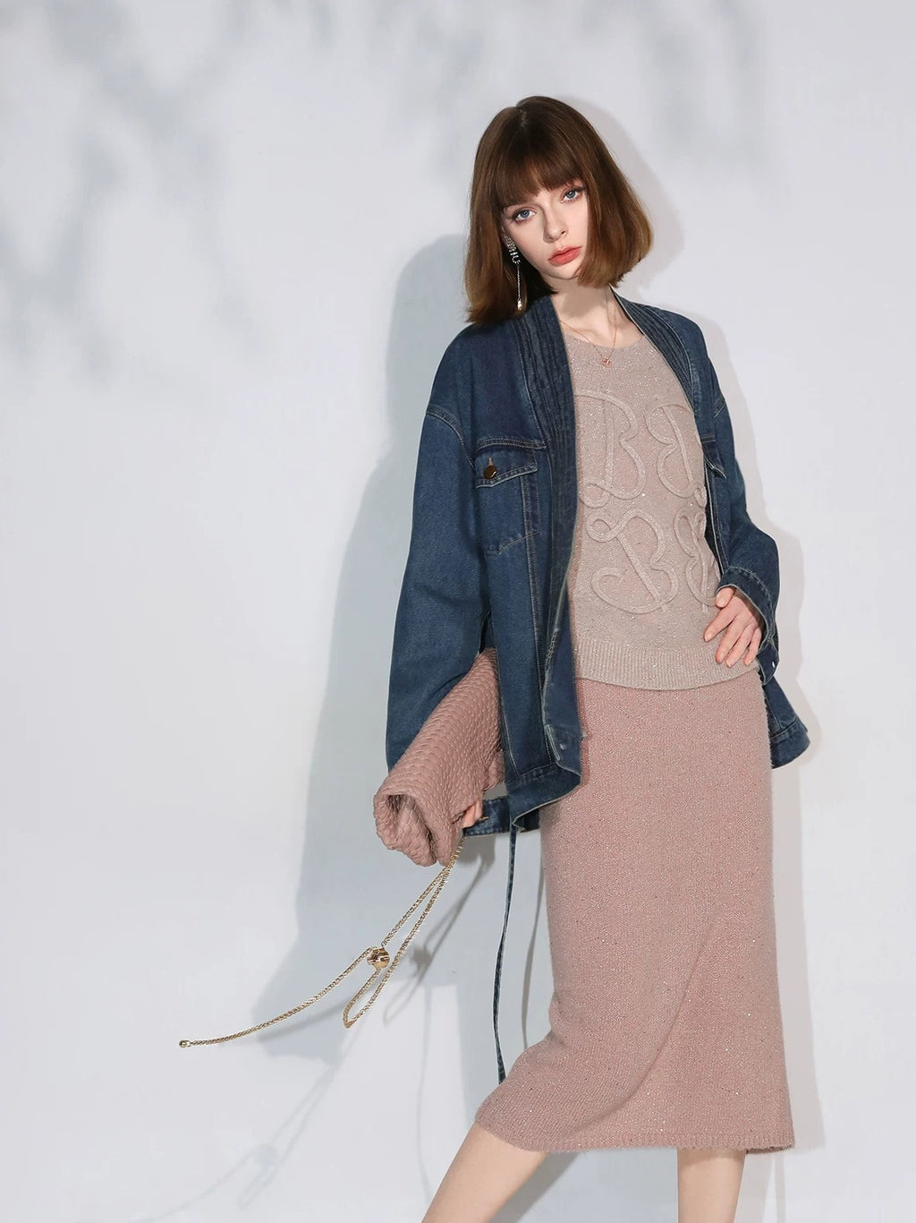 COCOBELLA Shimmer Knit Straight H Line Mid Waist Women Commuter Office Casual Skirts