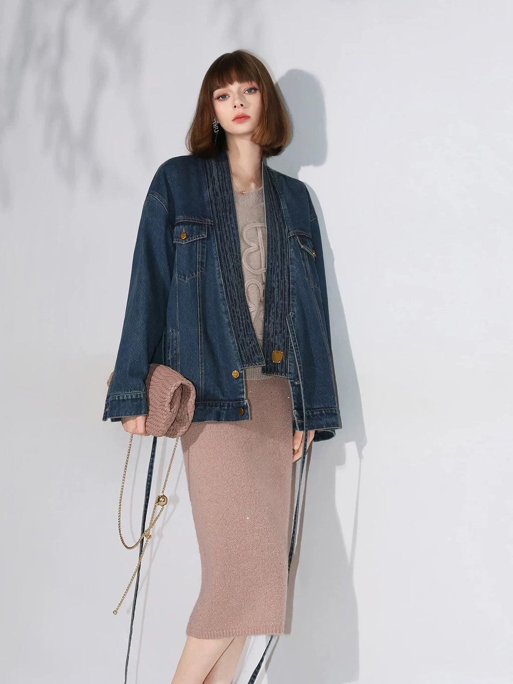 COCOBELLA Shimmer Knit Straight H Line Mid Waist Women Commuter Office Casual Skirts