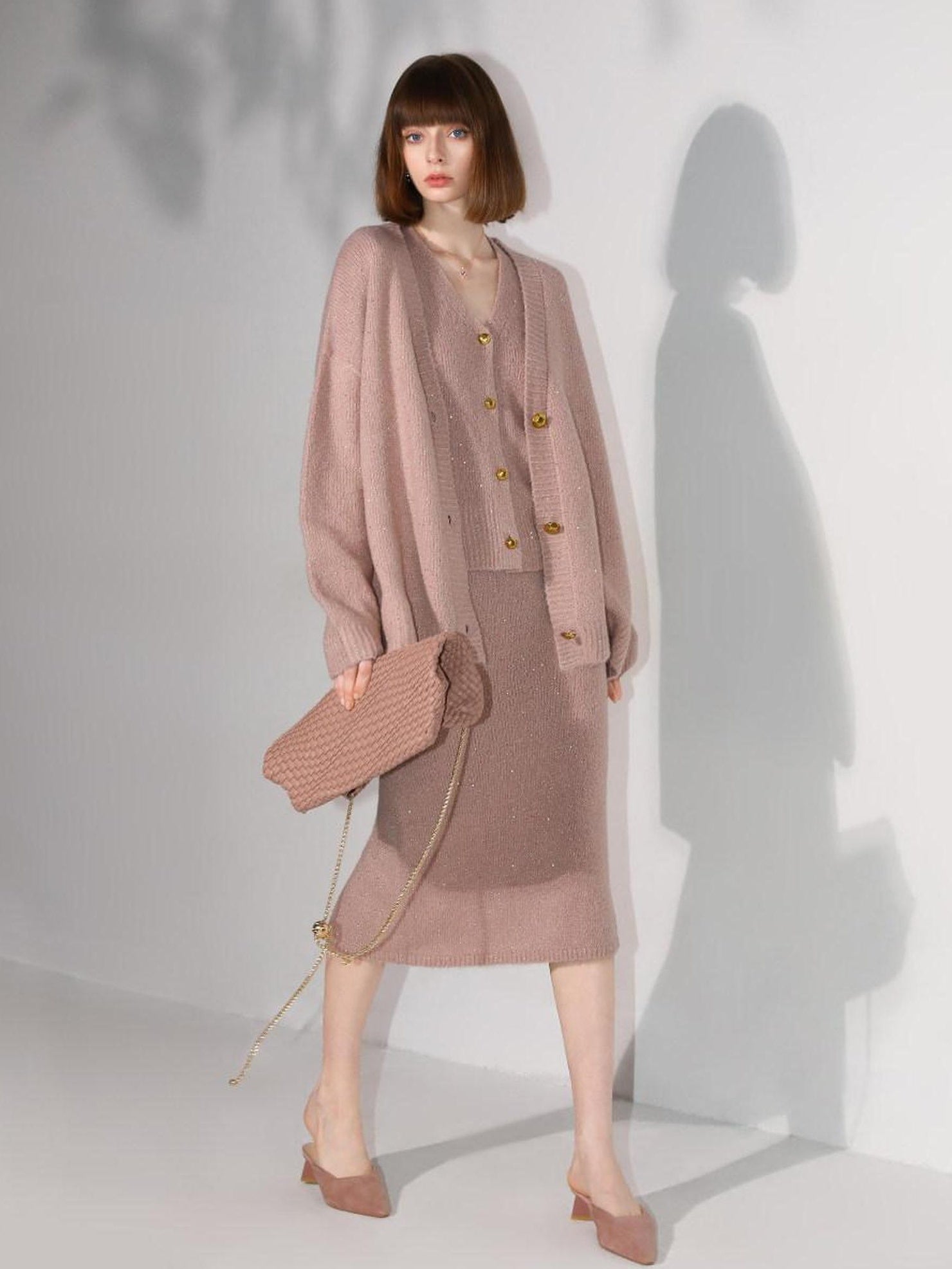 COCOBELLA Shimmer Knit Straight H Line Mid Waist Women Commuter Office Casual Skirts