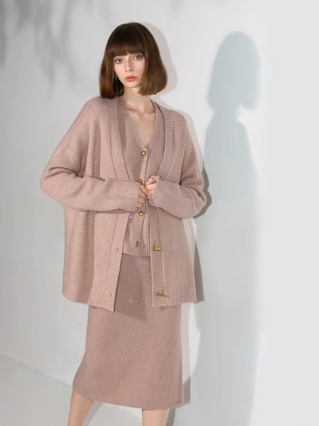 COCOBELLA Shimmer Knit Straight H Line Mid Waist Women Commuter Office Casual Skirts