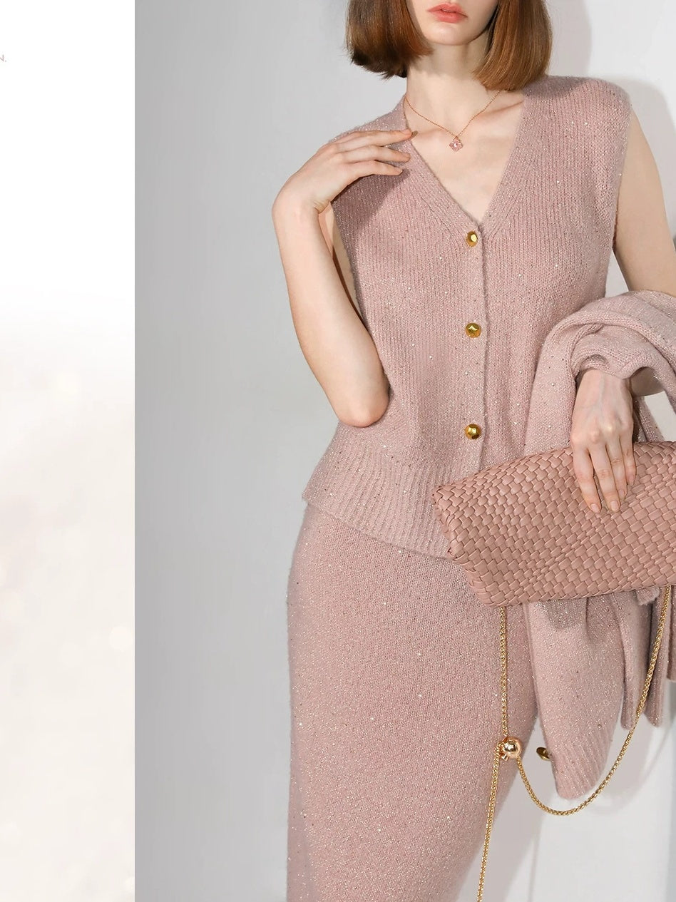 COCOBELLA Shimmer Knit Straight H Line Mid Waist Women Commuter Office Casual Skirts