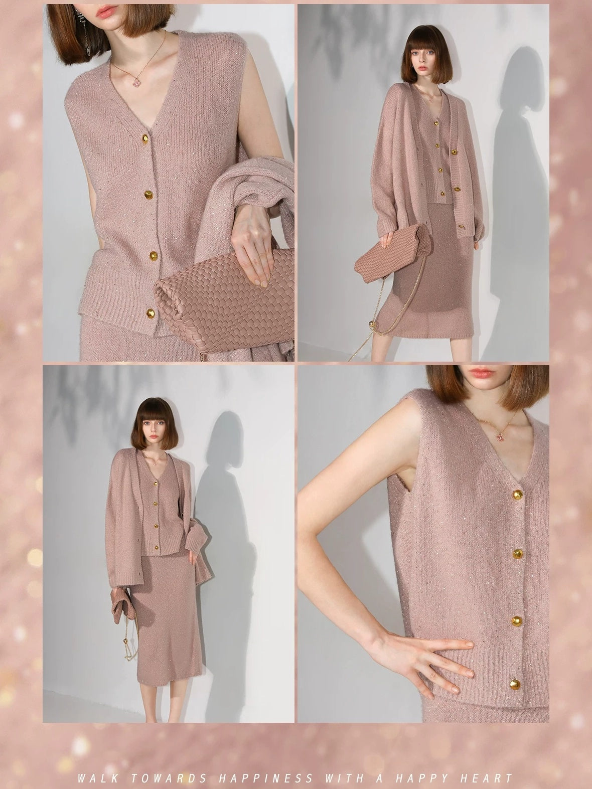 COCOBELLA Shimmer Knit Straight H Line Mid Waist Women Commuter Office Casual Skirts