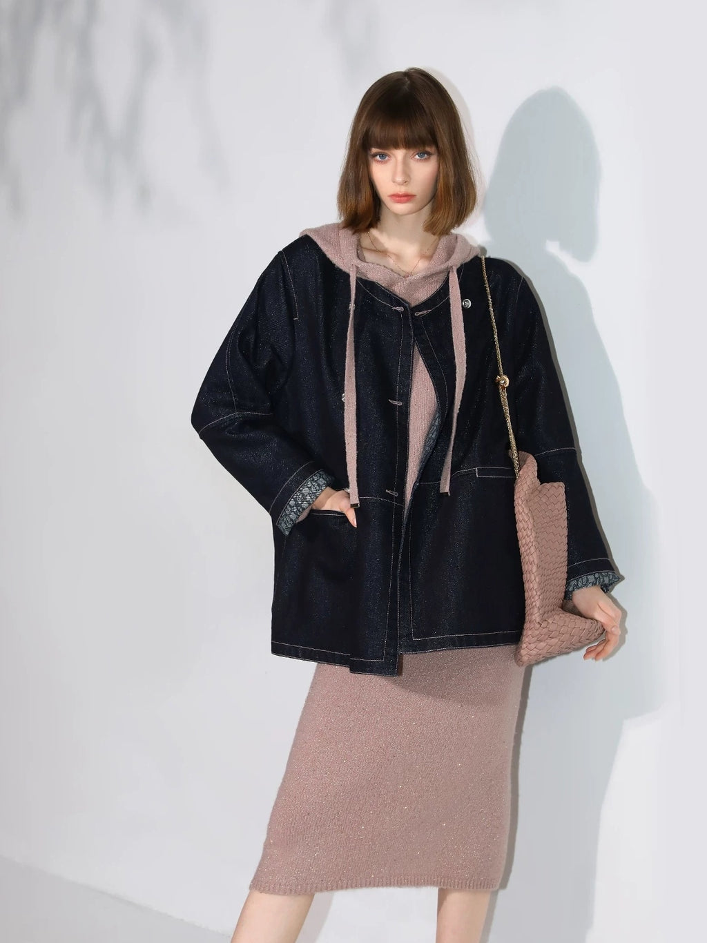 COCOBELLA Shimmer Knit Straight H Line Mid Waist Women Commuter Office Casual Skirts