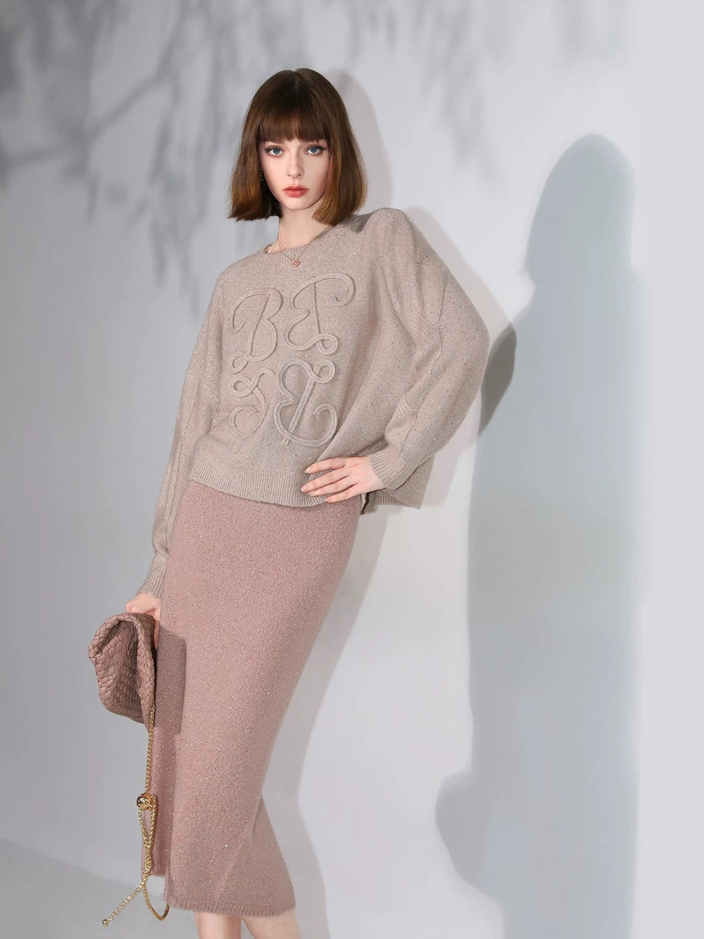 COCOBELLA Shimmer Knit Straight H Line Mid Waist Women Commuter Office Casual Skirts