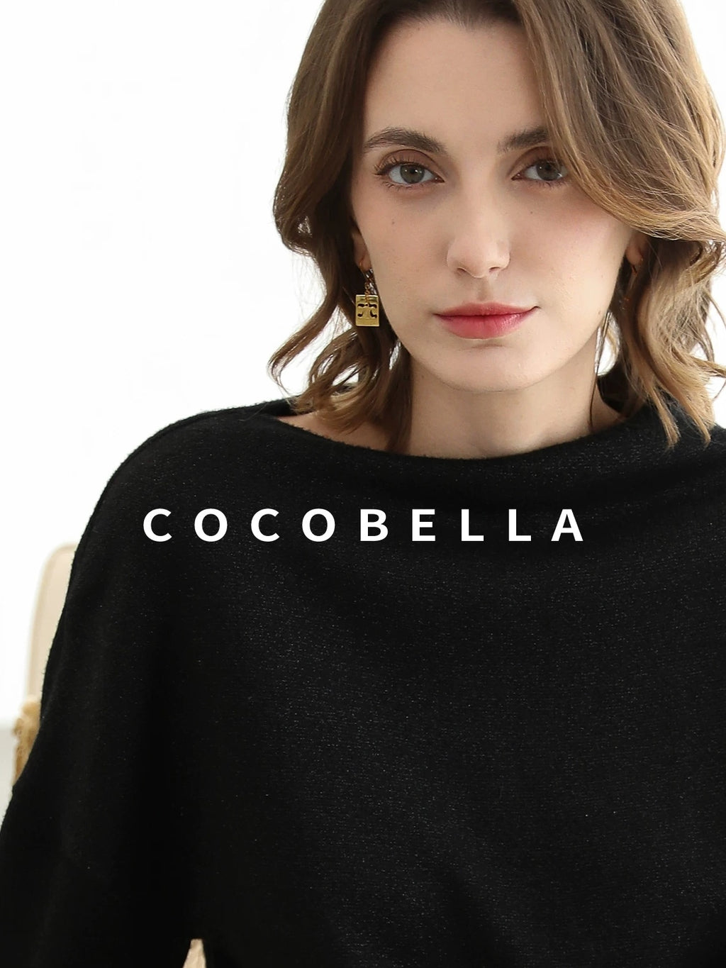COCOBELLA Shimmer Loose Fit Boat Neck Office Chic Women Classic Black Knit Sweater