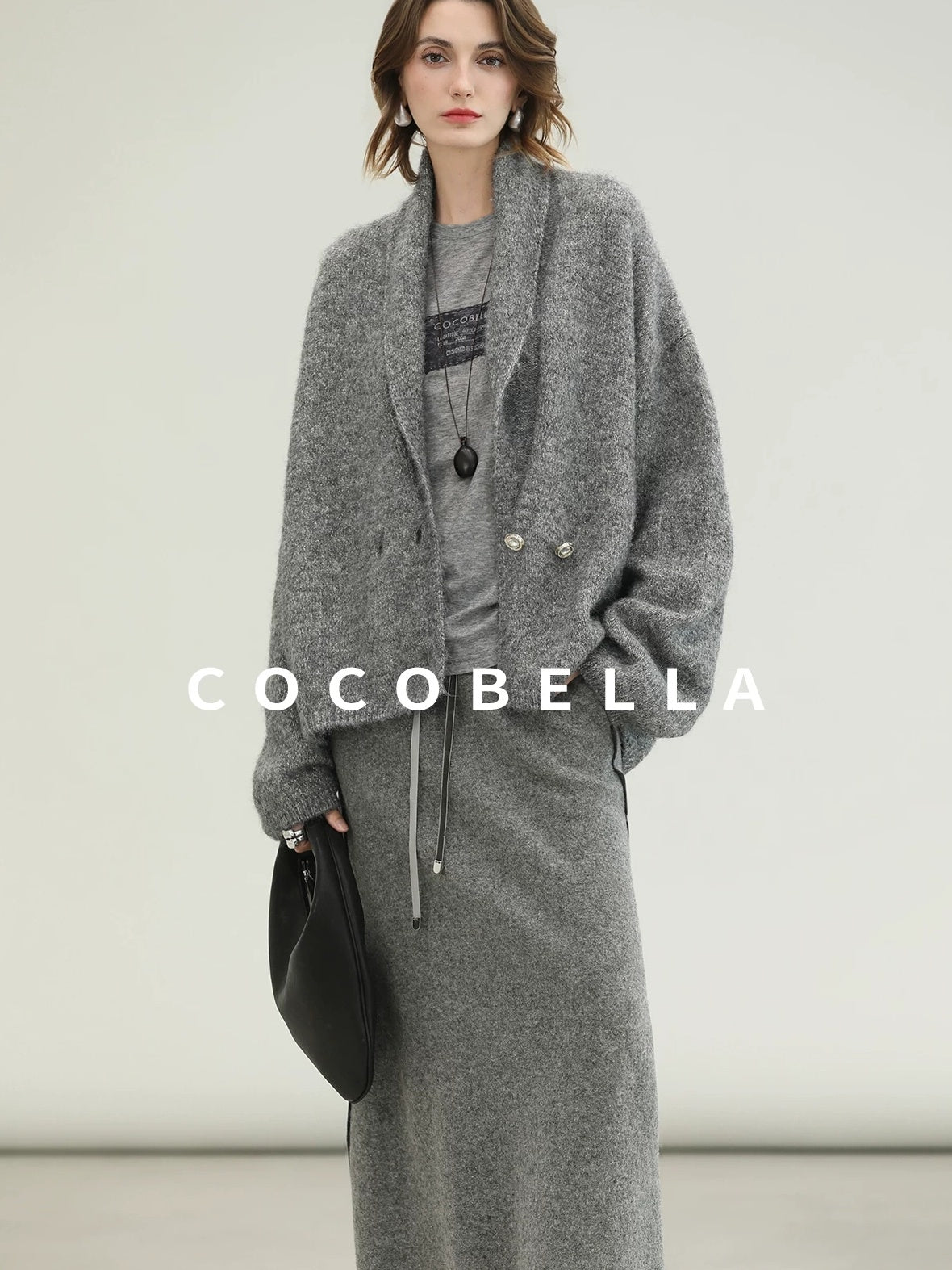 COCOBELLA Shimmer Lurex Double Breasted Relaxed Fit Office Cardigan Knit Sweater