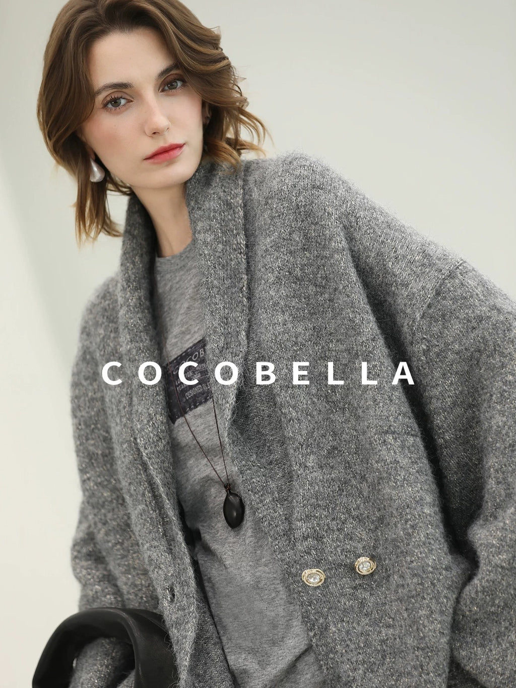 COCOBELLA Shimmer Lurex Double Breasted Relaxed Fit Office Cardigan Knit Sweater