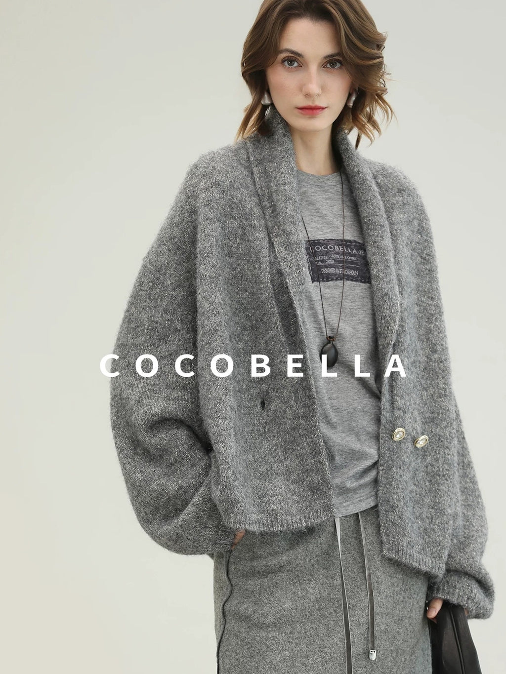 COCOBELLA Shimmer Lurex Double Breasted Relaxed Fit Office Cardigan Knit Sweater