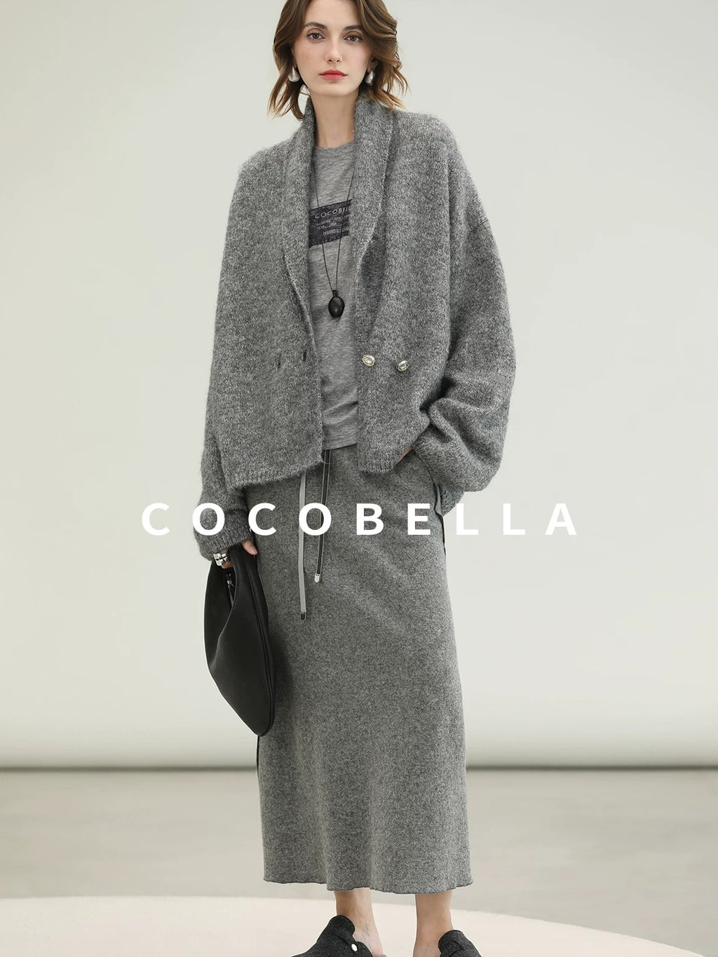 COCOBELLA Shimmer Lurex Double Breasted Relaxed Fit Office Cardigan Knit Sweater