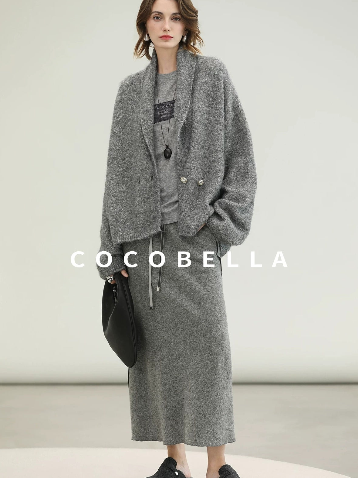 COCOBELLA Shimmer Lurex Double Breasted Relaxed Fit Office Cardigan Knit Sweater