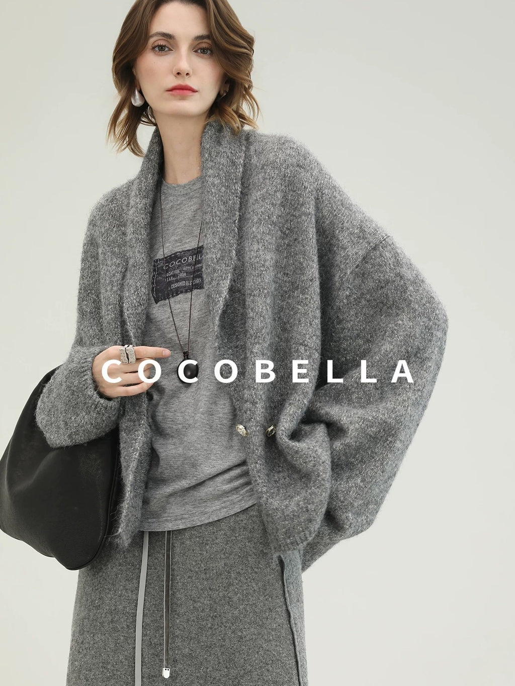 COCOBELLA Shimmer Lurex Double Breasted Relaxed Fit Office Cardigan Knit Sweater