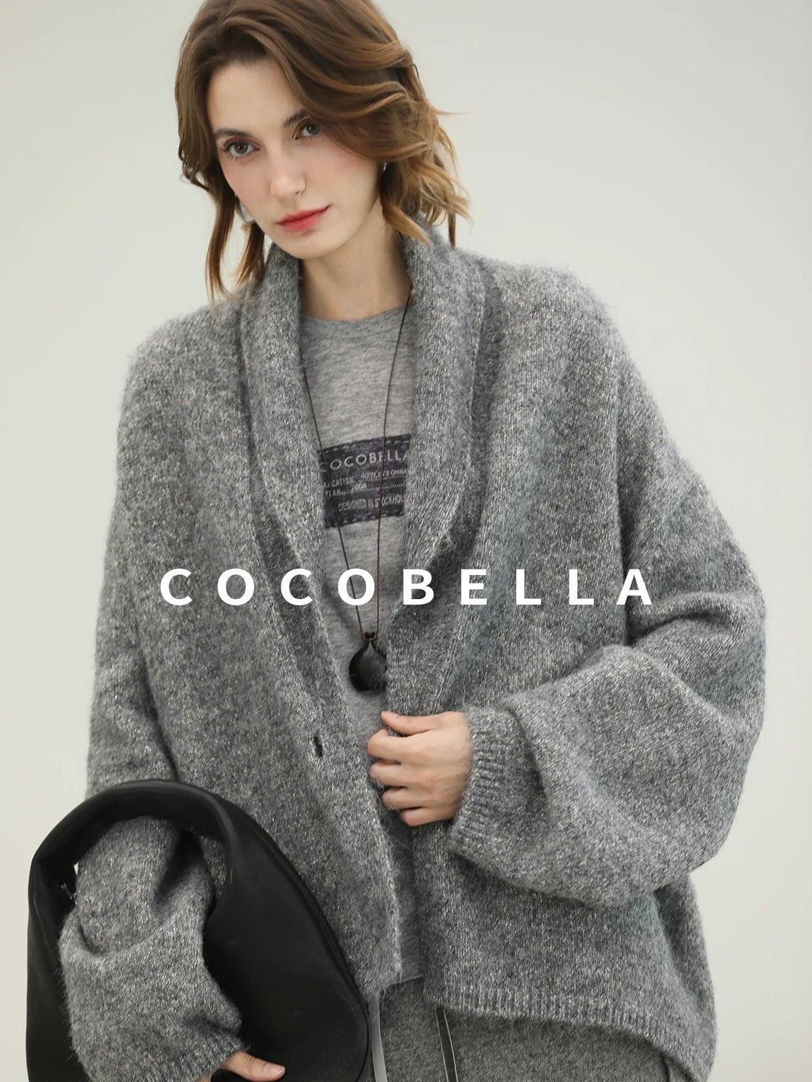 COCOBELLA Shimmer Lurex Double Breasted Relaxed Fit Office Cardigan Knit Sweater