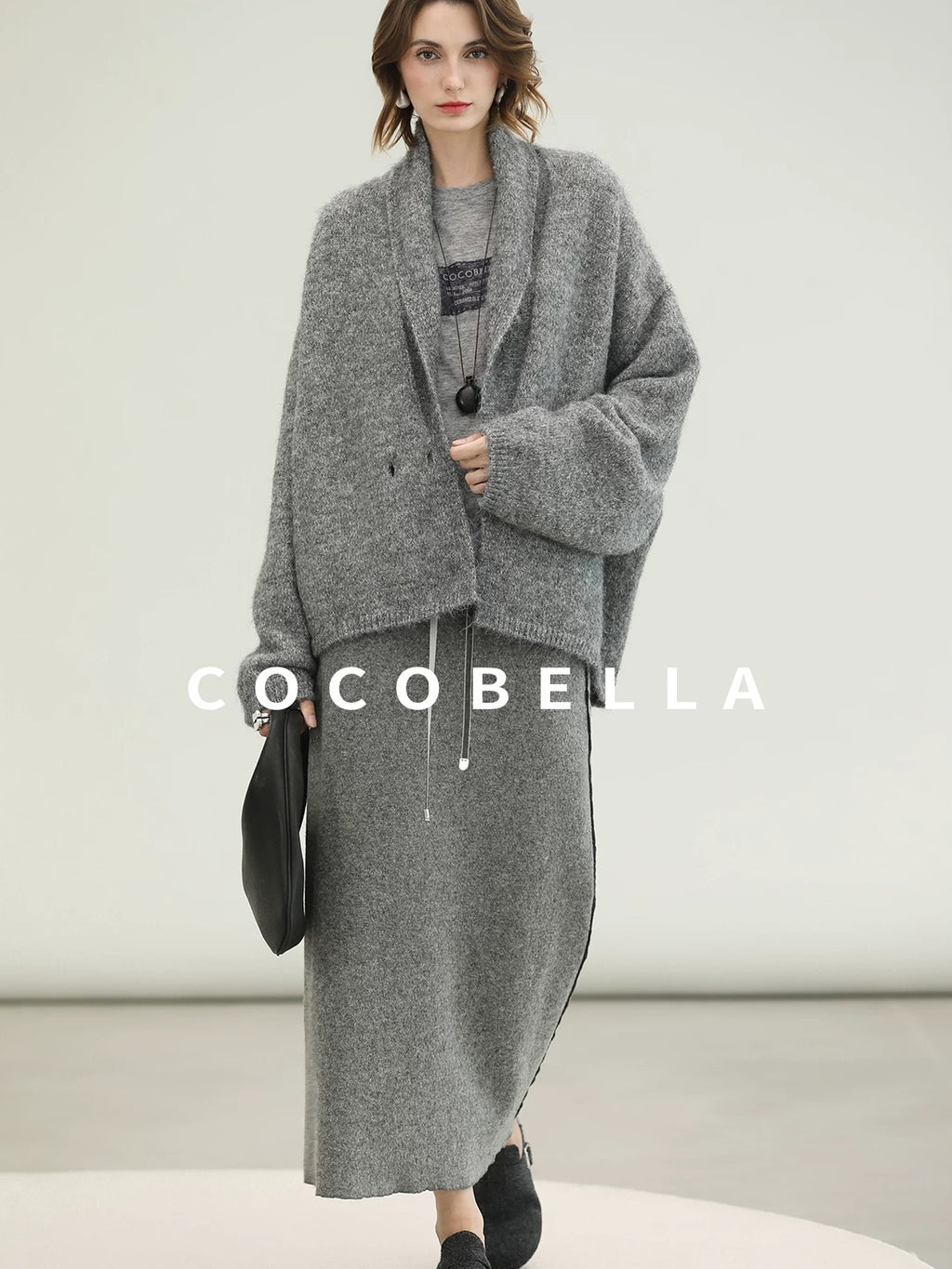 COCOBELLA Shimmer Lurex Double Breasted Relaxed Fit Office Cardigan Knit Sweater