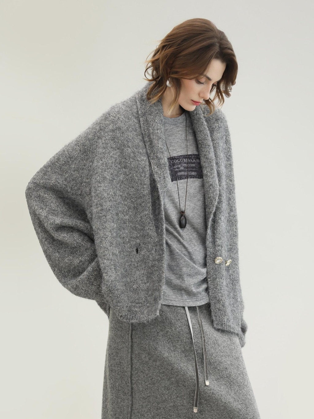 COCOBELLA Shimmer Lurex Double Breasted Relaxed Fit Office Cardigan Knit Sweater