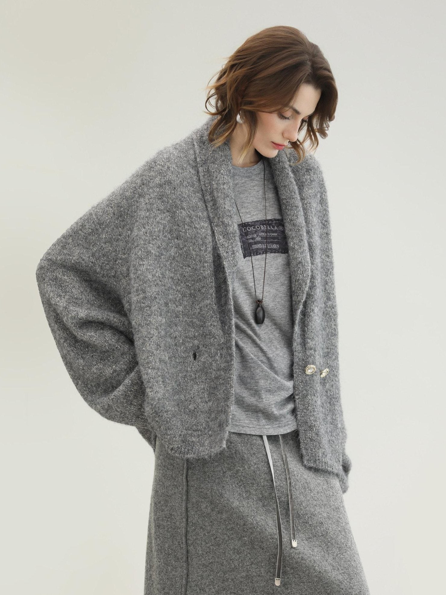 COCOBELLA Shimmer Lurex Double Breasted Relaxed Fit Office Cardigan Knit Sweater