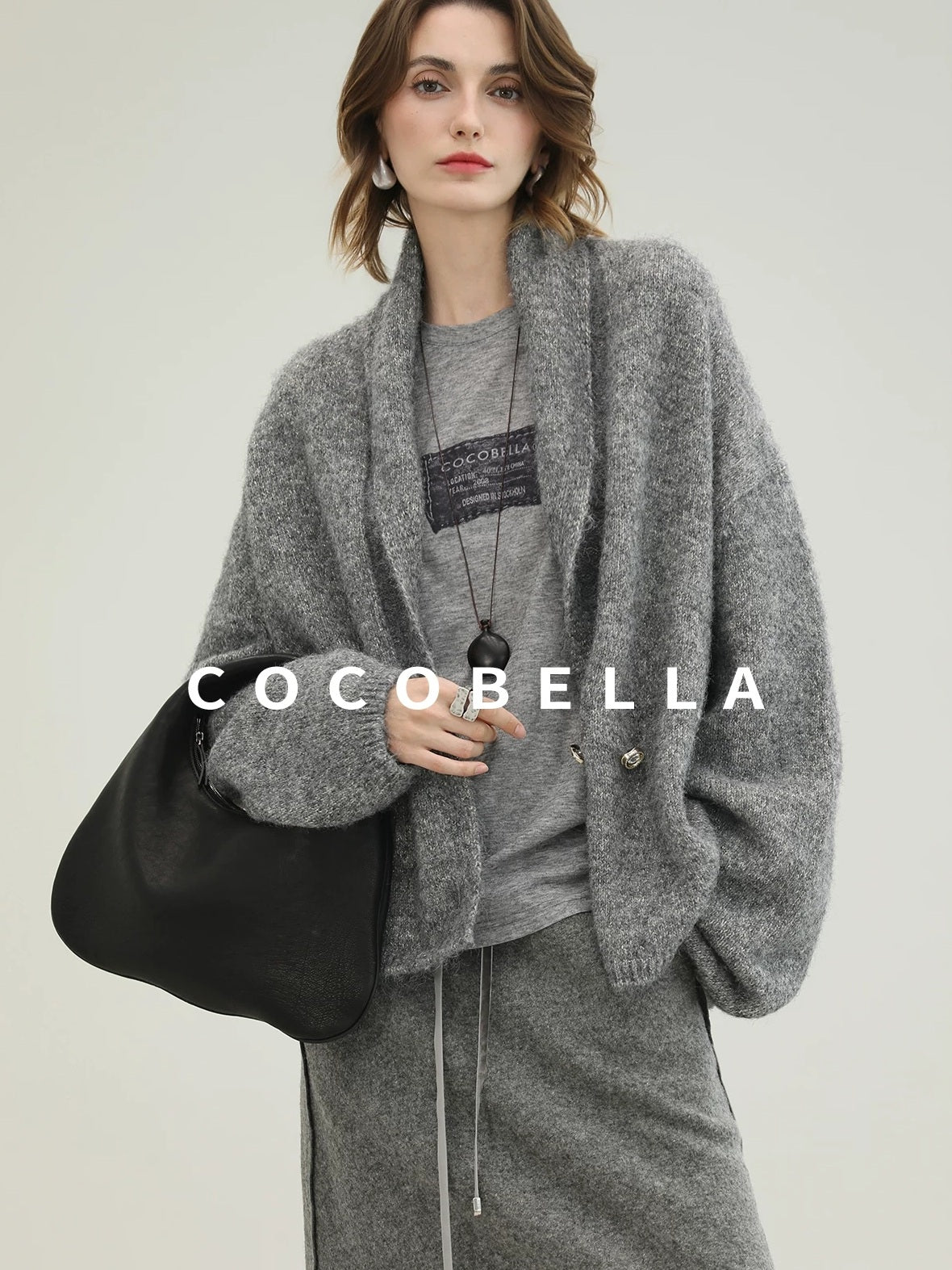 COCOBELLA Shimmer Lurex Double Breasted Relaxed Fit Office Cardigan Knit Sweater