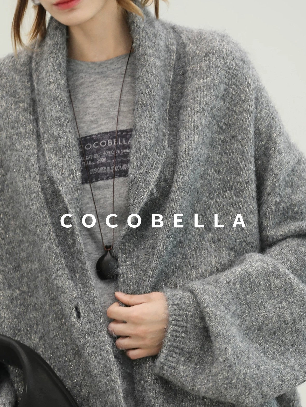 COCOBELLA Shimmer Lurex Double Breasted Relaxed Fit Office Cardigan Knit Sweater