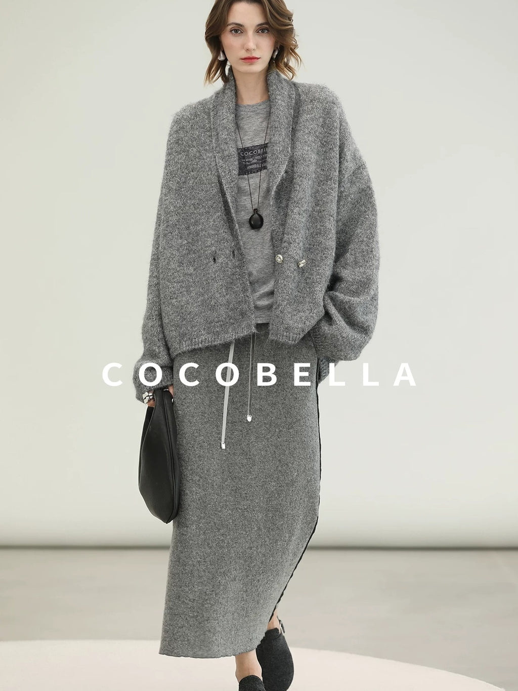 COCOBELLA Shimmer Lurex Double Breasted Relaxed Fit Office Cardigan Knit Sweater