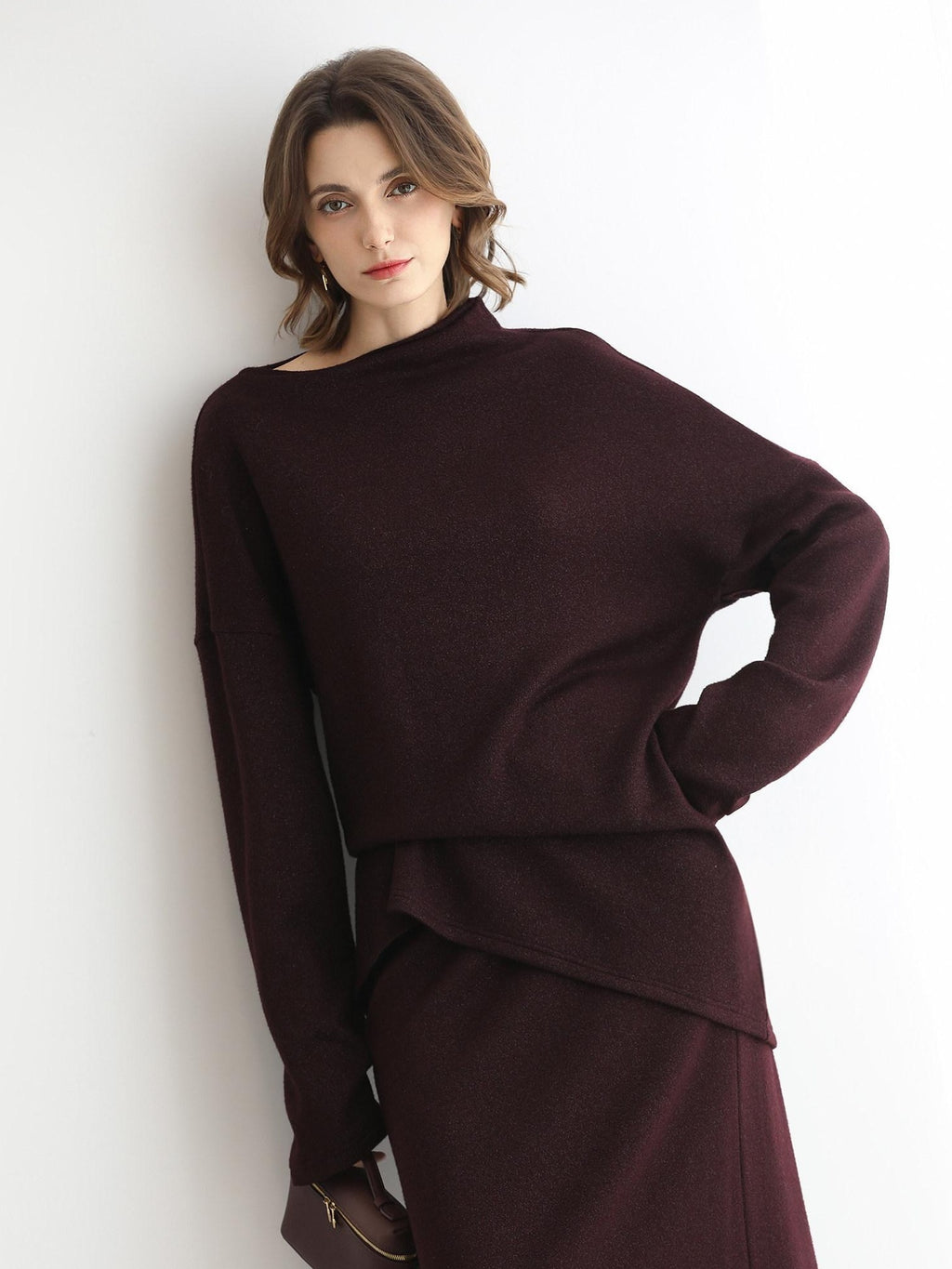 COCOBELLA Shimmer Lurex Loose Fit Boat Neck Office Knit Long Sleeve Women Sweater