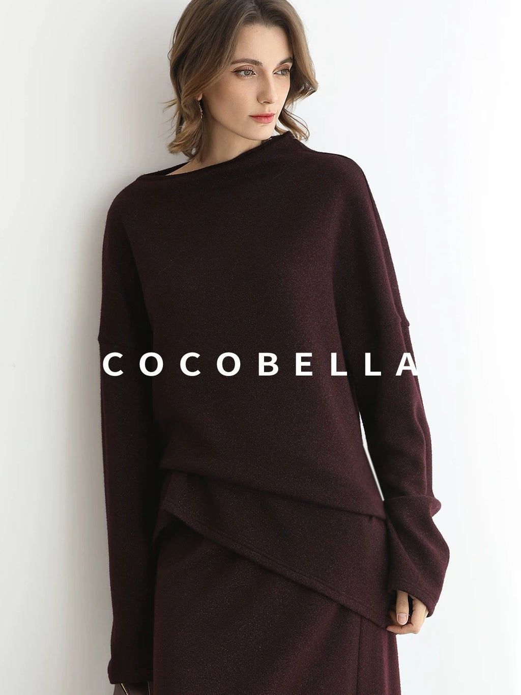 COCOBELLA Shimmer Lurex Loose Fit Boat Neck Office Knit Long Sleeve Women Sweater