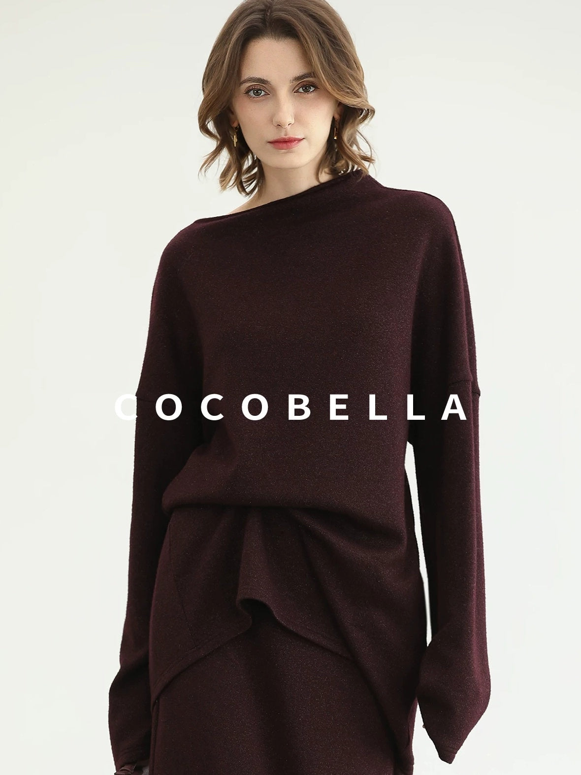 COCOBELLA Shimmer Lurex Loose Fit Boat Neck Office Knit Long Sleeve Women Sweater