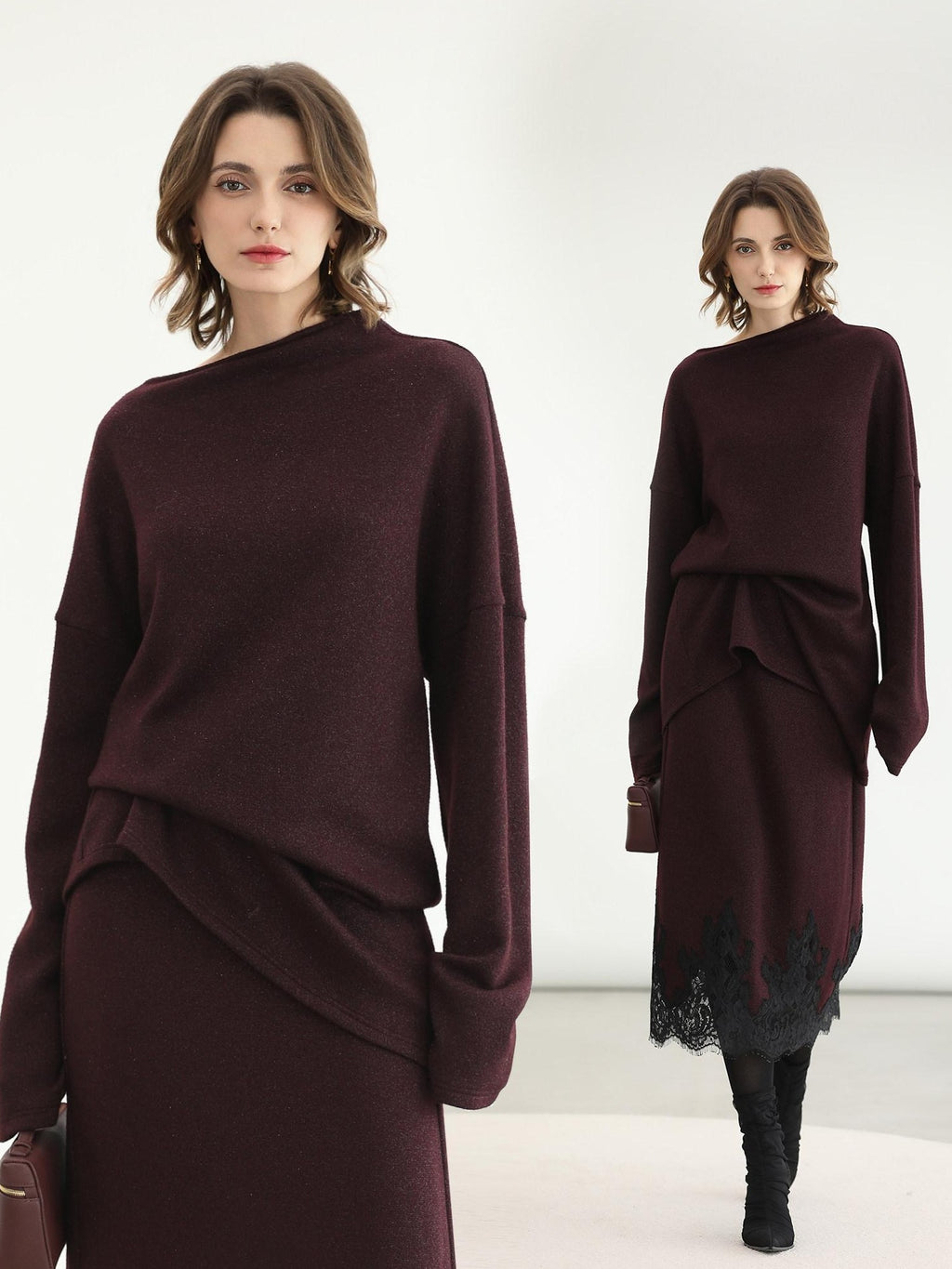 COCOBELLA Shimmer Lurex Loose Fit Boat Neck Office Knit Long Sleeve Women Sweater