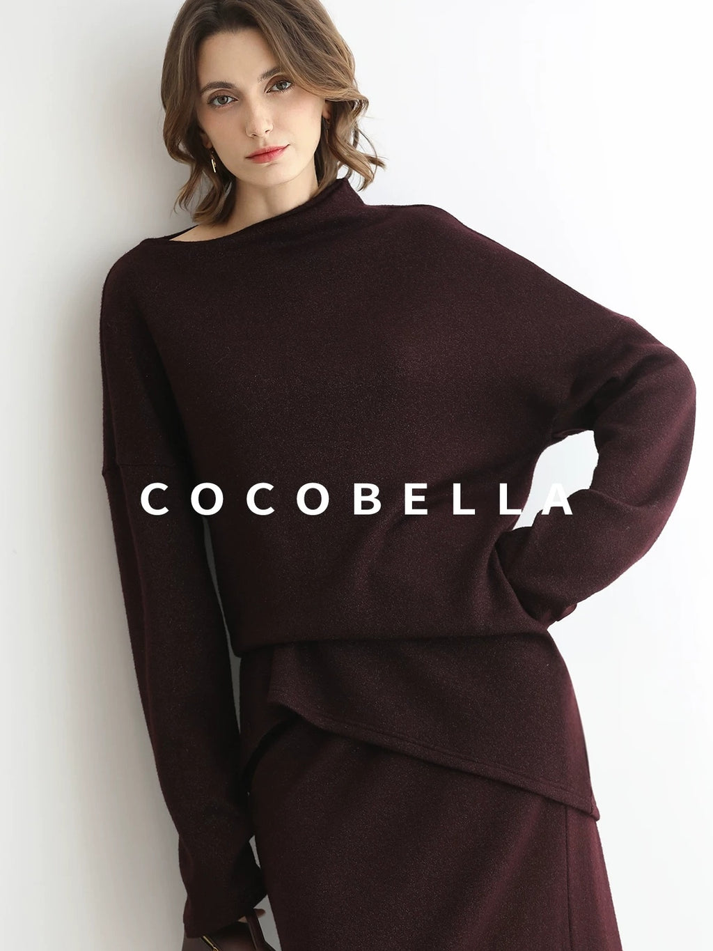 COCOBELLA Shimmer Lurex Loose Fit Boat Neck Office Knit Long Sleeve Women Sweater