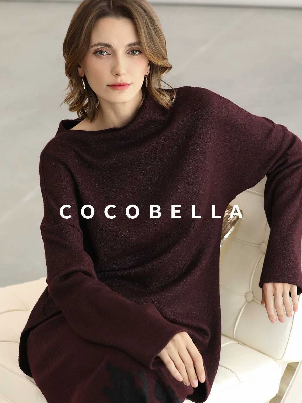 COCOBELLA Shimmer Lurex Loose Fit Boat Neck Office Knit Long Sleeve Women Sweater