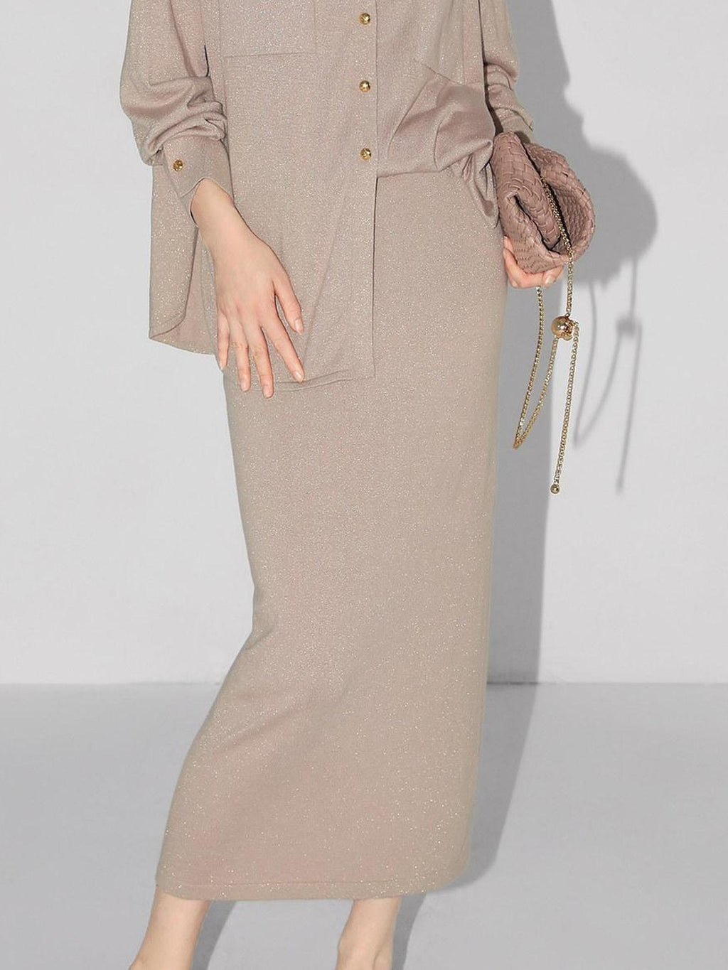 COCOBELLA Shimmer Mid Waist Slim H Line Cotton Knit Casual City Commute Women Skirts