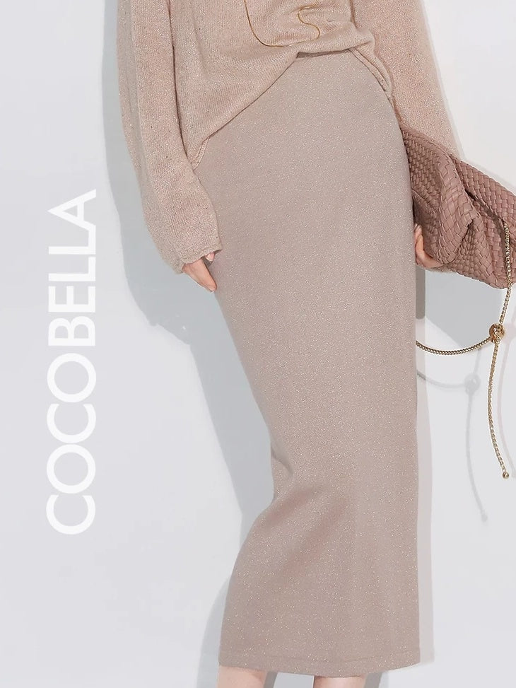 COCOBELLA Shimmer Mid Waist Slim H Line Cotton Knit Casual City Commute Women Skirts