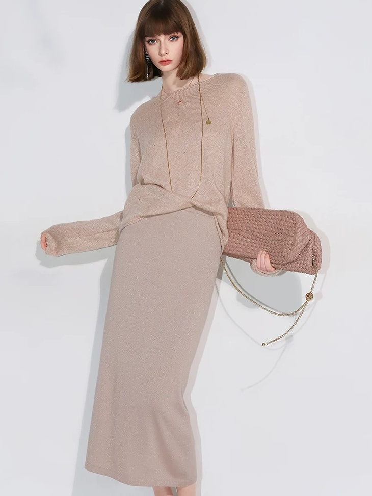 COCOBELLA Shimmer Mid Waist Slim H Line Cotton Knit Casual City Commute Women Skirts