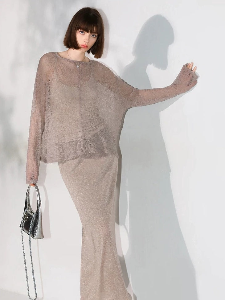 COCOBELLA Shimmer Mid Waist Slim H Line Cotton Knit Casual City Commute Women Skirts